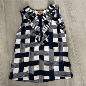 100% Silk Tory Burch Blue and White Gingham Check Sleeveless Blouse Tank Top